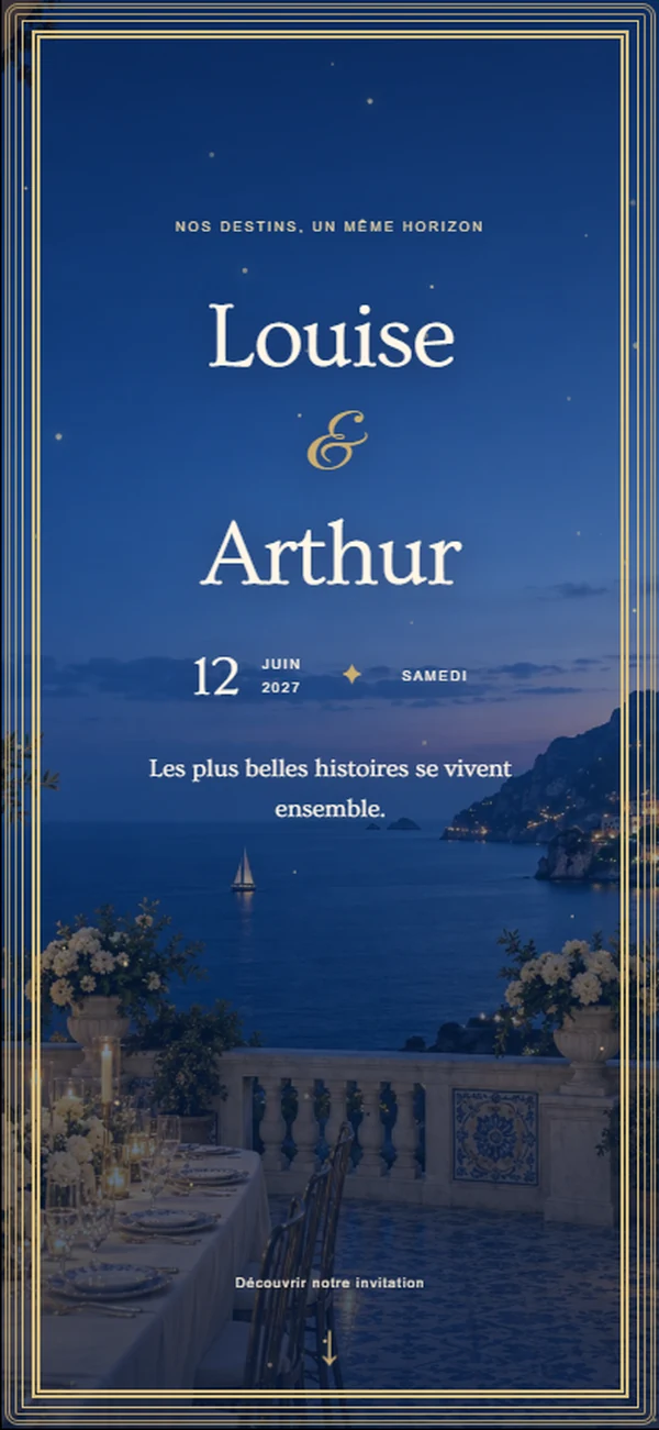 Première page du faire-part digital Bleu Majorelle