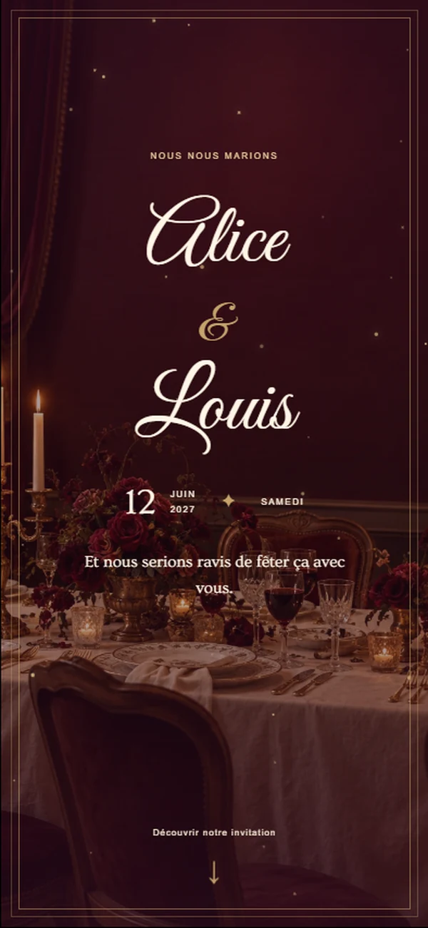 Première page du faire-part digital Velours Éternel
